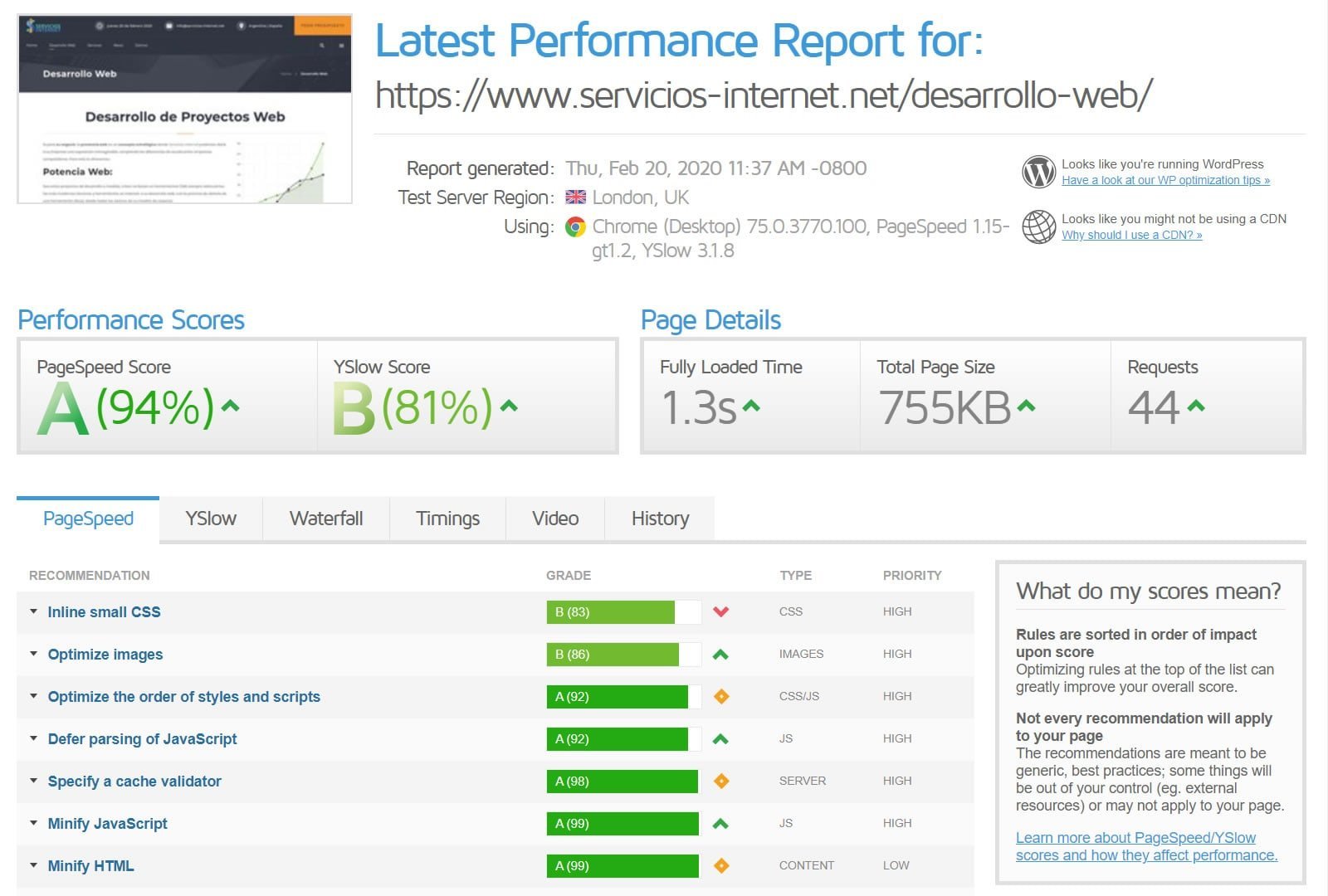 Hosting de alta potencia-gtmetrix